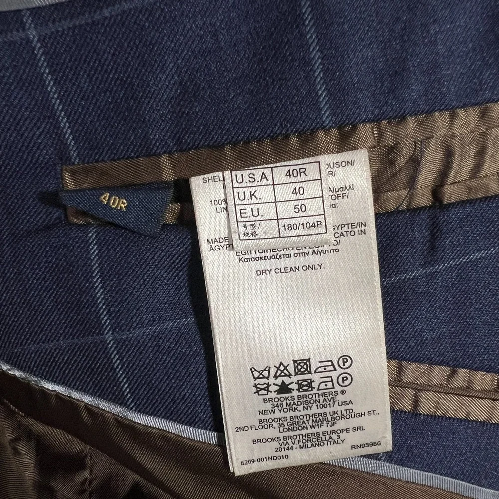 Brooks Brothers Suit Jacket Mens 40R Windowpane Check Blue Vitale Blazer Wool